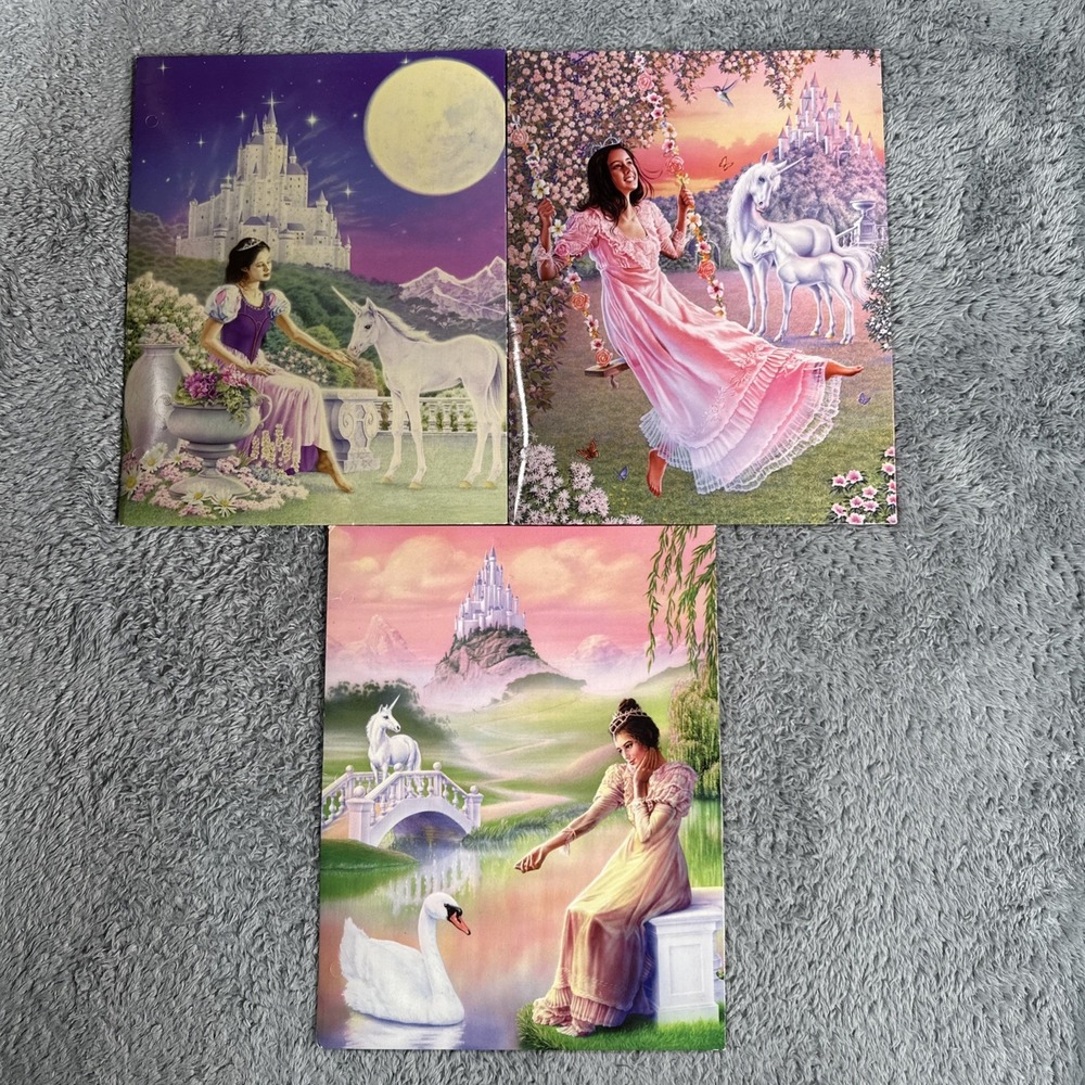 Lot Of 3 Vintage Y2K Unicorn Princess Folders Swing Castle Feeding Baby Unicorn